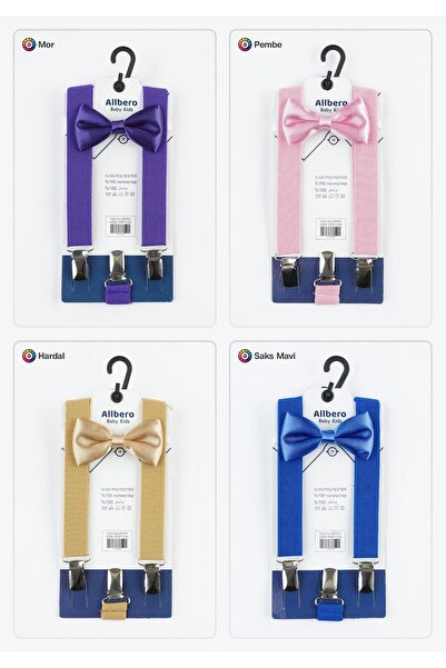 bebek_iklimi Red Children's Trouser Suspender Bow Tie Set 1-9 Years April 23 Show Outfit Accessory