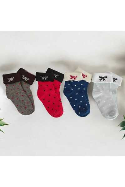 HAYEL 4 чифта висококачествени чорапи за момичета с многоцветни точки и панделка