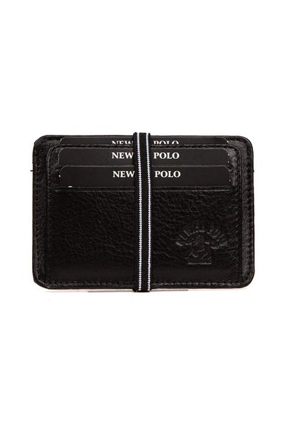 Newish Polo Ανδρικό Γνήσιο Δερμάτινο Πορτοφόλι και Θήκη Κάρτας - Μαύρο