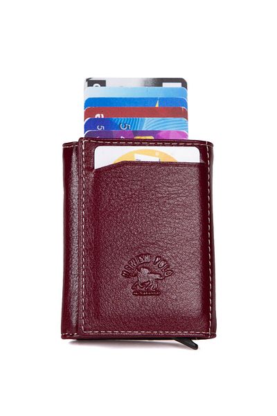 Newish Polo Men's Genuine Leather Wallet and Card Holder - Claret Red