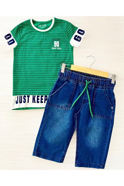 Murat Baby Men's Child Stylish and Comfortable Combination. Striped T-Shirt and Denim Shorts