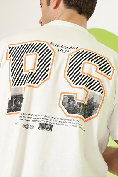 Polo State Ανδρικό μπλουζάκι PS με στάμπα Oversize Ecru