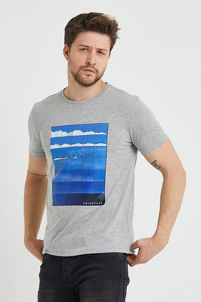Polo State Ανδρικό μπλουζάκι με στάμπα Grey Melange