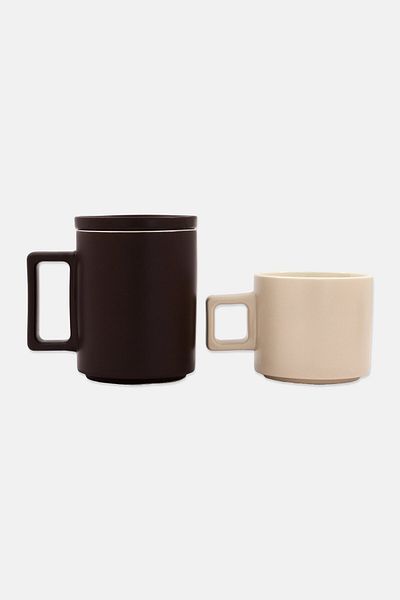 Muy Mucho 2 Pcs Stackable Cups With Lid, Ivory