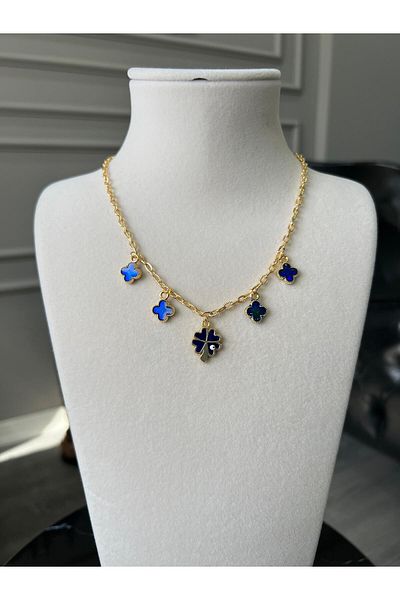 Store Clover Pattern Steel Necklace with 5 Charms