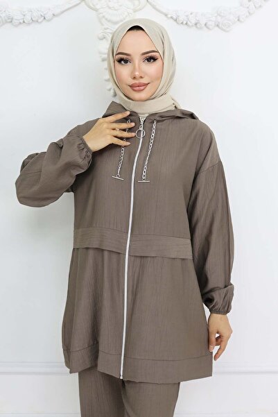 benguen Chain Detailed Hijab Suit Mink 4760