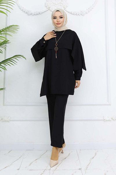 benguen Collar Detailed Necklace Black Suit 4808