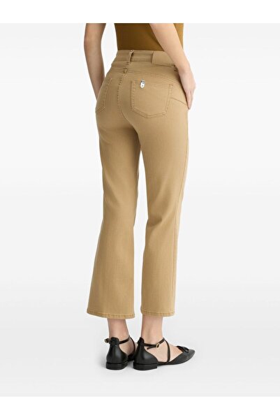 Liu Jo Women Slim Fit Regular Waist Button Detail Wide and Short Long Beige Pants Ua5040T2594-71320