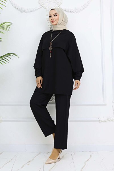 benguen Collar Detailed Necklace Black Suit 4808