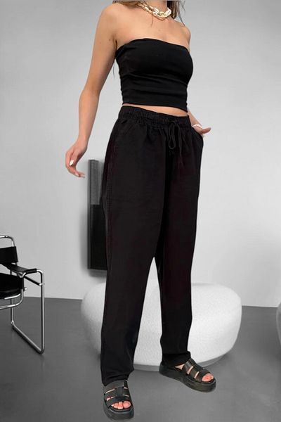 BİRBEYSTORE Linen Trousers Hambez Bottom Tracksuit Comfortable Fit Large Size Raw Cloth Unisex Relaxed