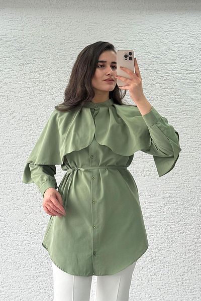 MELEK ARAZ Green Flywheel Detailed Tunic