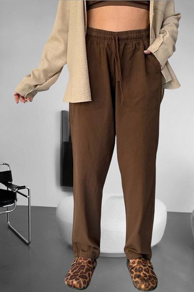 BİRBEYSTORE Λινό παντελόνι Hambez Bottom Sweatpants Comfortable Fit Plus Size Raw ύφασμα Unisex Χαλαρό