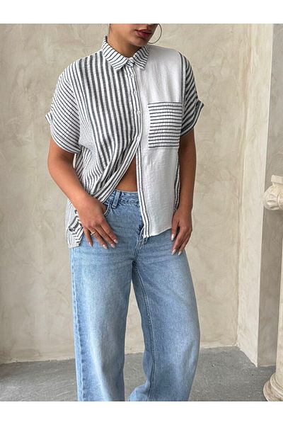 SUN STYLE Cămașă cu mânecă scurtă în dungi 100% in