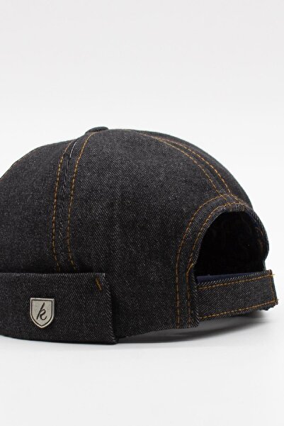 Külah Urban Siyah Docker Şapka - Sipersiz Denim %100 Pamuk Kep