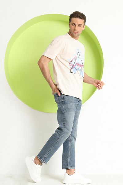 Polo State Ανδρικό μπλουζάκι Oversize με στάμπα εκρού