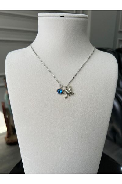 Store M Letter Necklace - Steel Chain with Evil Eye Bead Charm