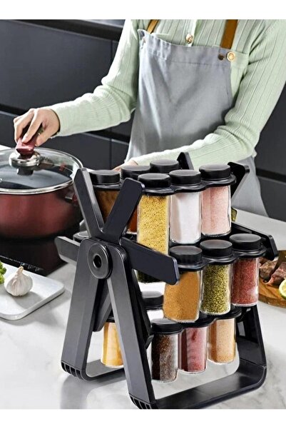 Denx Rotating spice rack organizer with 18 glass spice jars,  360 degree rotating  DX2504