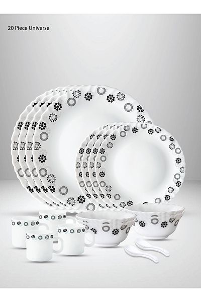 British Chef 20 Pieces Opalware Dinner Set |Microwave, Dishwasher & Frezzer Safe | Universe Dinnerware set