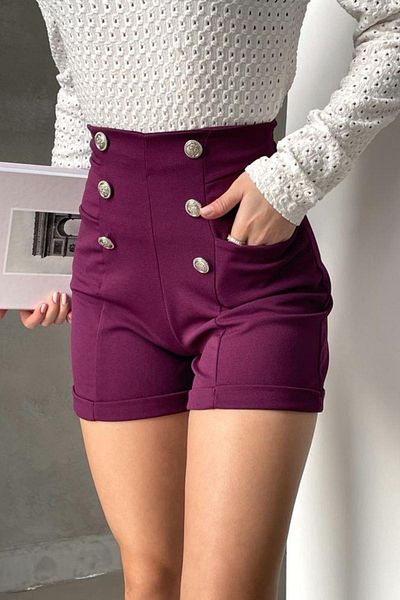 Mossta Mini pantaloni scurți cu buzunar cu detaliu cu nasturi violet