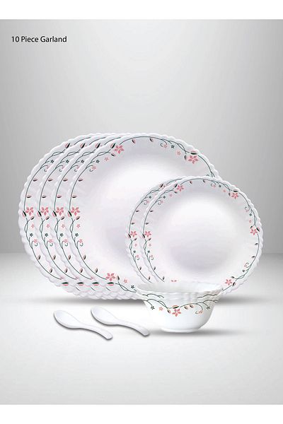 British Chef 10 Pieces Opalware Dinner Set | Microwave, Dishwasher & Frezzer Safe | Garland Dinnerware Set-bc2010