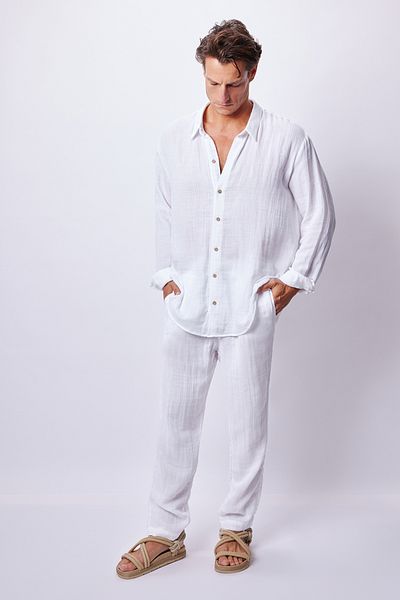 Dear Deer White Bamboo Shirt & Pants Set
