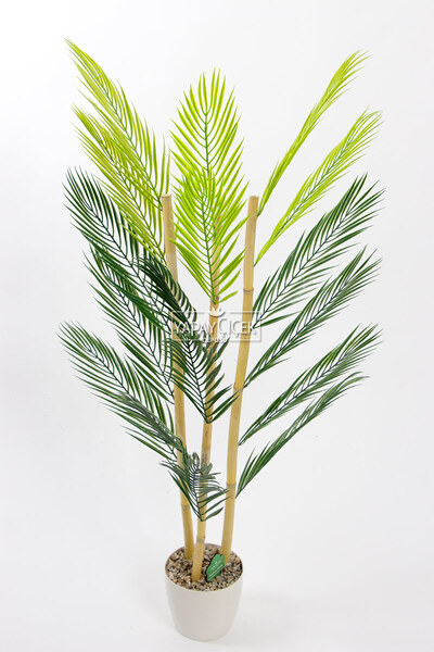 Yapay Çiçek Deposu Yapay Areka Palmiyesi Ağacı 110 Cm 18 Yaprakli Beyaz Saksılı