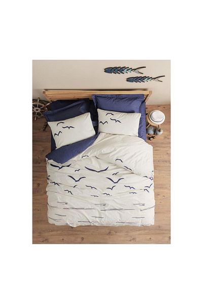 Cotton Box Larum Navy Blue - Σετ Παπλωματοθήκη Μονό Ναυτικό