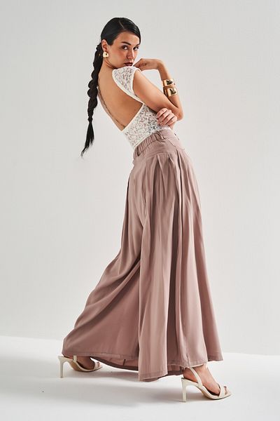 its basic Women's Milk Coffee Color Super Palazzo Fit Flowy Fabric Design Pants