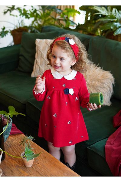 İNDİGO Red Girl's Dress Bandana Long Sleeve