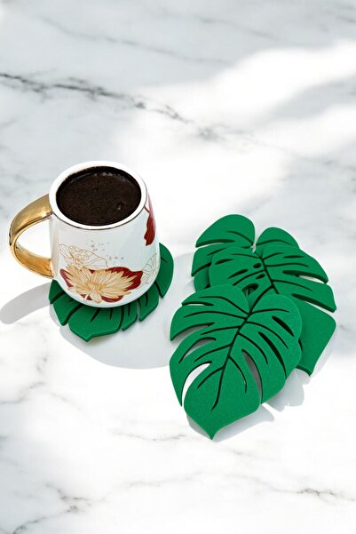 Leaf Pattern Decorative 4-Piece Cup, Coffee and Coaster Set