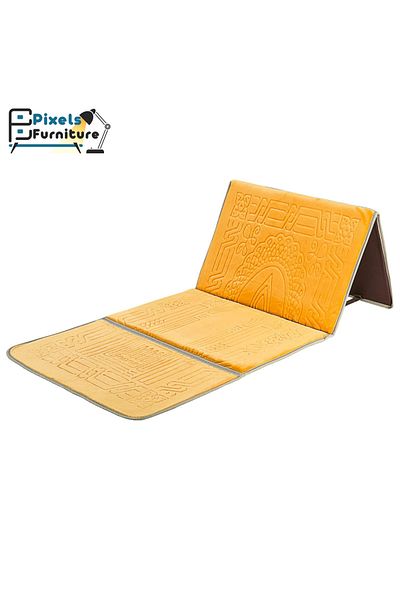 PixelsFurniture Pixel Furniture Foldable Prayer Rug with Backrest and Carrying Pocket, Gold