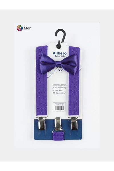 bebek_iklimi Purple Color Children's Trouser Suspender Bow Tie Set 1-9 Years Celebration and Ceremony Clothing Accessory