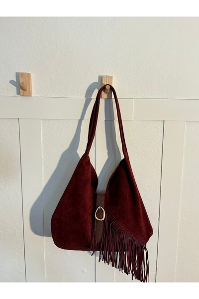 heybelprive Heybel Hakiki Deri Süet Püsküllü Omuz Çantası, Gerçek Deri Süet T...