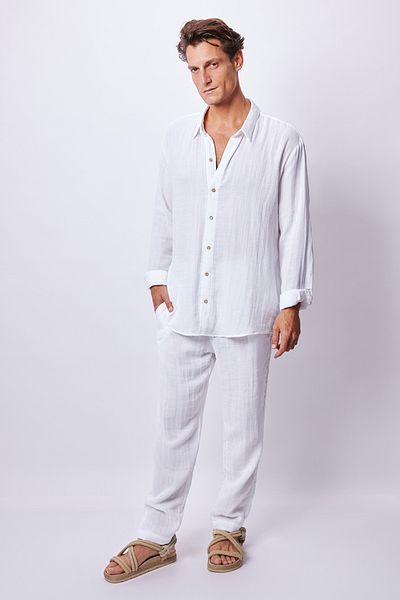 Dear Deer White Bamboo Shirt & Pants Set