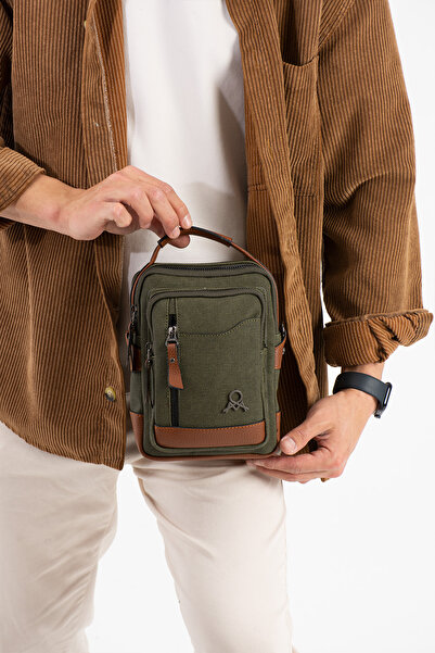 Çanta Trend Mega Erkek Yeşil Taba Kanvas El Çapraz Omuz Askılı Çanta