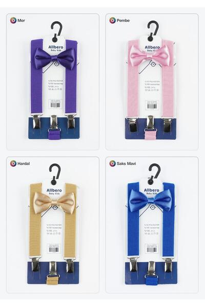 Baby Clime Siyah Çocuk Papyon Pantolon Askı Seti 1-9 Yaş Resmi ve Özel Günler İçin