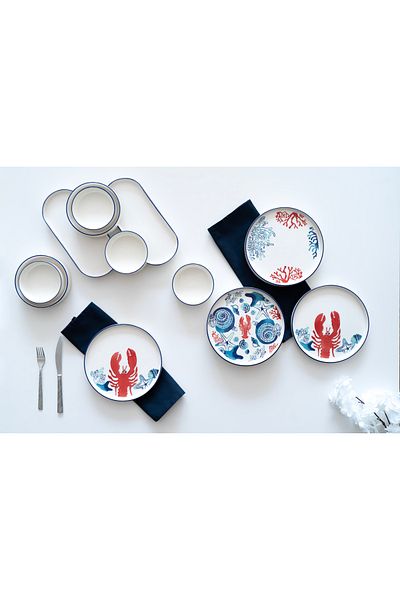 Kevin Seramik Hand Made 14 Pieces Coral Breakfast Set for 6 People