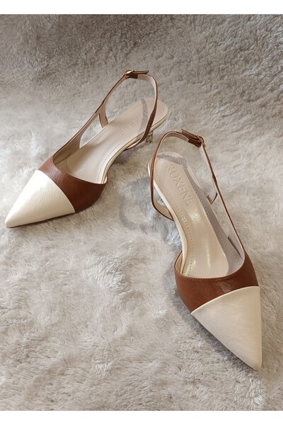 RUXENE RUNA İKİ RENKLİ SİVRİ BURUN TOPUK TAŞ DETAYLI 5 CM TOPUKLU AYAKKABI