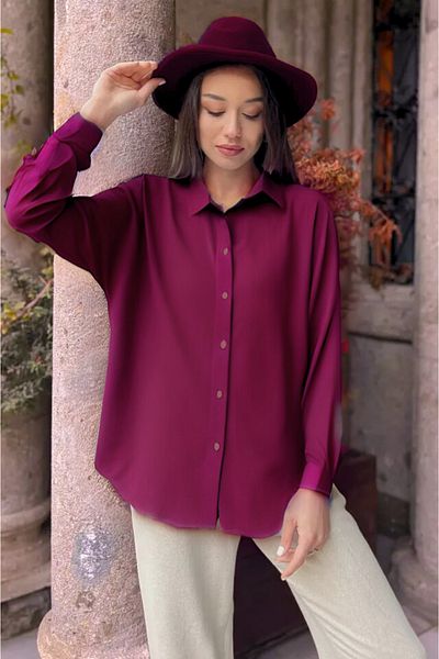 Modark Γυναικείο Basic Oversize Πουκάμισο - Claret Red
