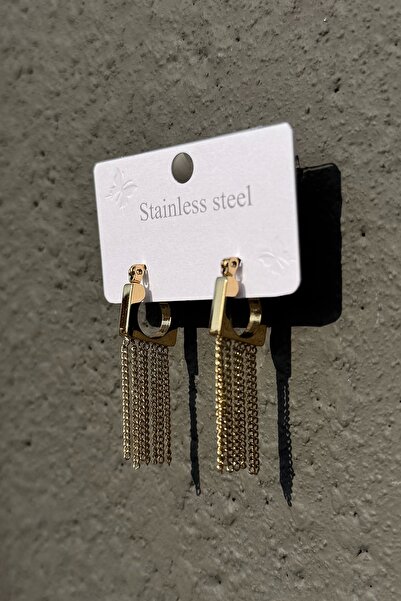 PRVT Renk Atmaz Kararmaz Sallantılı Zincir Kadın Çelik Küpe