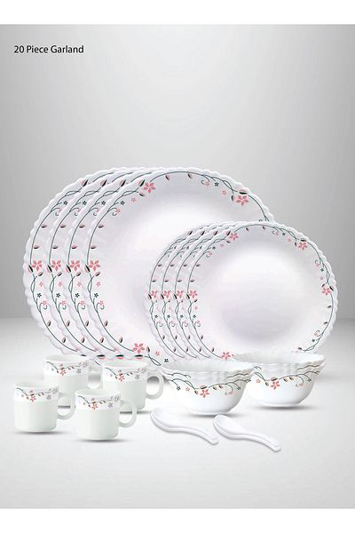 British Chef 20 Pieces Opalware Dinner Set |Microwave, Dishwasher & Frezzer Safe | Garland Dinnerware set