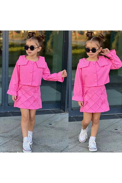 JOYBOY KİDS 2-Piece Dumbbell Fabric Girl's Set with Pearls Skirt
