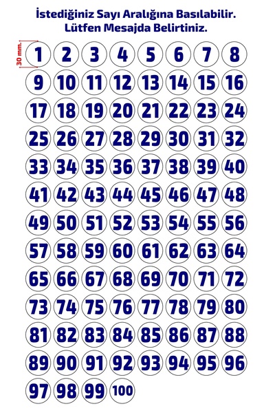 DİJİTAL BARKOD Sayı Etiketi Sayı Sticker Numara Etiketi 1'den 100'e Kadar Mav...