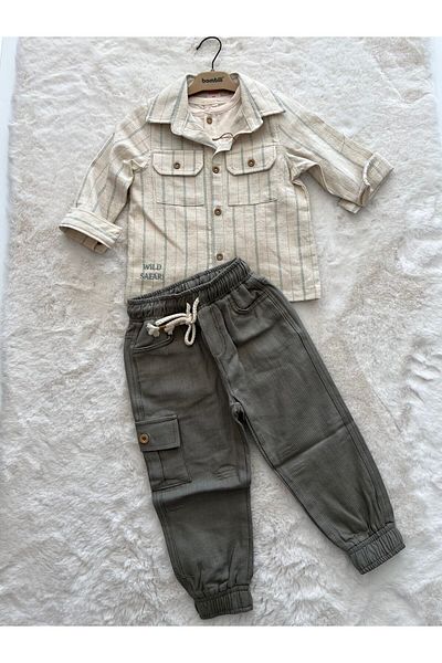 Bombili Striped 3-Piece Men's Set with Linen Shirt and Trousers