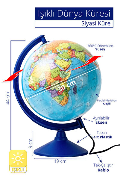SmartFox Gürbüz Işıklı Küre 30 Cm Siyasi Dünya Küresi - Yerküre 47403