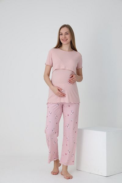 Miss Dünya Lissa Short Sleeve Bottom Pajamas Printed Maternity and Maternity Pajamas Set Suitable for Breastfeeding