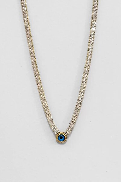 PRVT Altın Renk Nazar Boncuğu Figürlü Baget Kesim Su Yolu Çelik Kolye