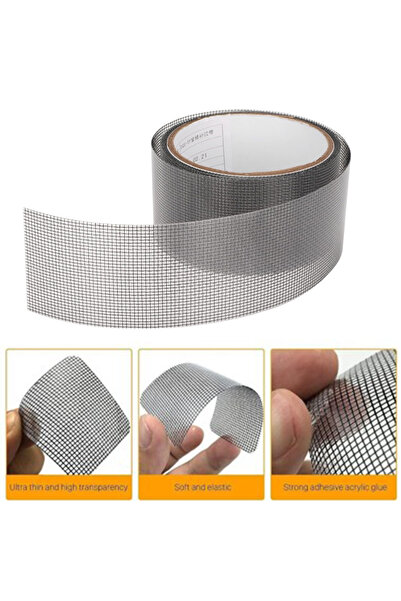 Badem10 Yapışkanlı Sineklik Yaması Tülü Tamir Bandı Bantı Delik Fiber Tül Yapıştırma Gri 48 Mm X 2 Metre