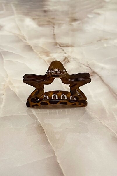 PRVT Kahverengi Yıldız Figürlü Leopar Desenli Mandal Toka