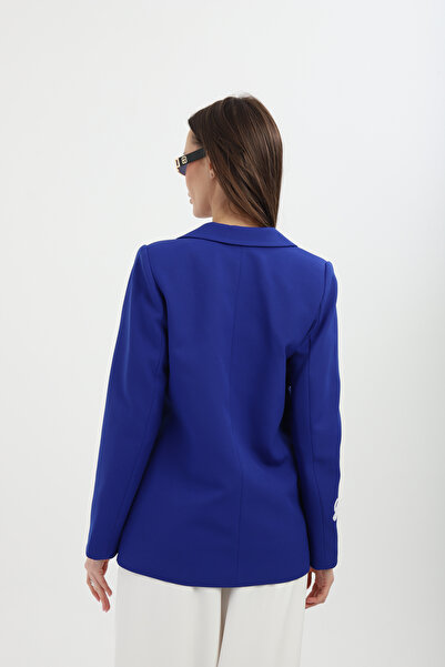 Milamia Nakışlı Saks Blazer Ceket